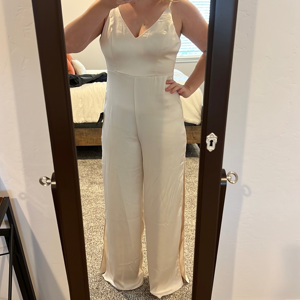 NWT Champagne Jumpsuit with side leg slits